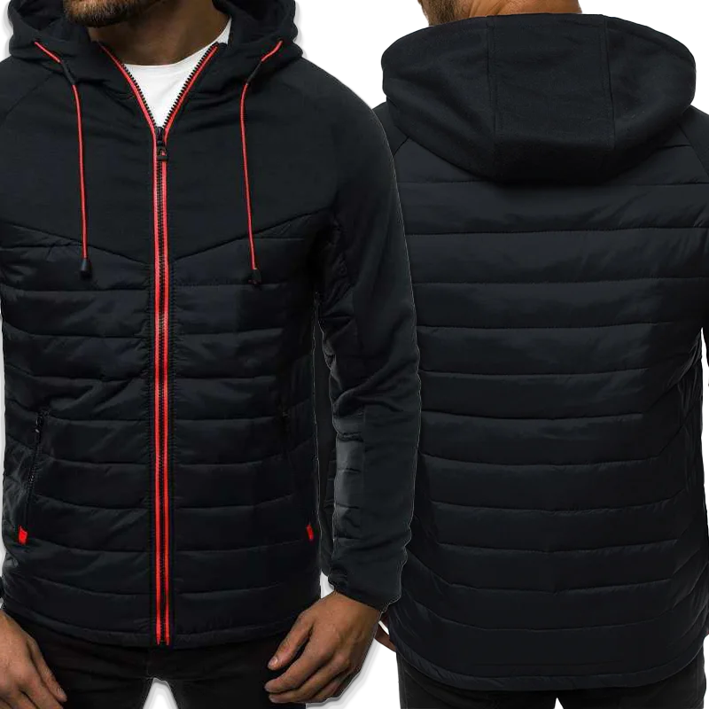 Autumn Winter Jacket Men Color Block Zipper Hooded Jackets Male Coat Casual Warm Mens Jacket Hooded Coat Men Jacket Veste Homme