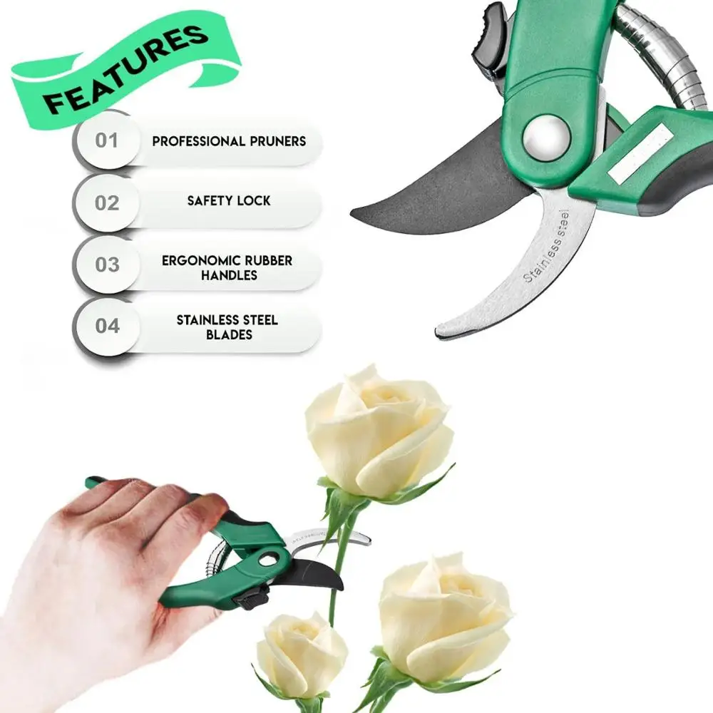 Professional Heavy Duty Garden Bypass Pruning Shears, Tree Trimmers Secateurs, Hand Pruner, Stainless Steel Blades,Hand Pruner
