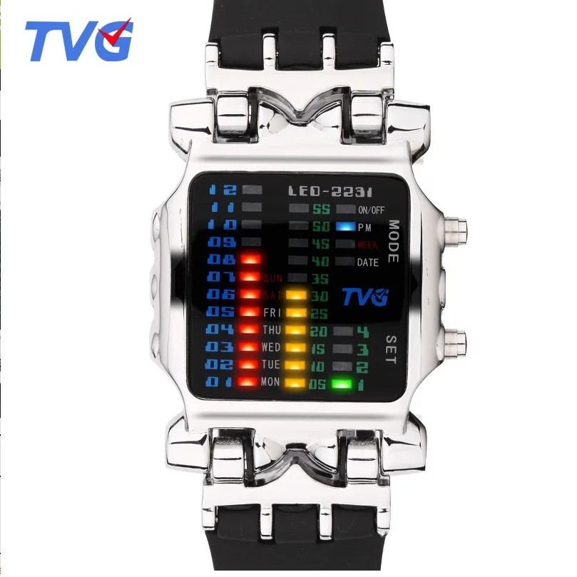 LED Digital Watch Men TVG 2231 Watches Men Fashion Rubber Strap Square Waterproof Military Watches Dropshipping Man Watch