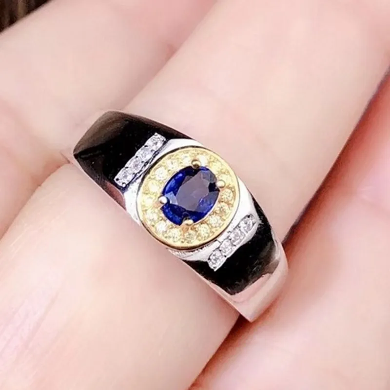 

2022 New S925 Pure Silver Platinum /Gold Plating Two-Tone Fine Manufacturing 50-Point Sapphire Diamond Man and Woman Ring