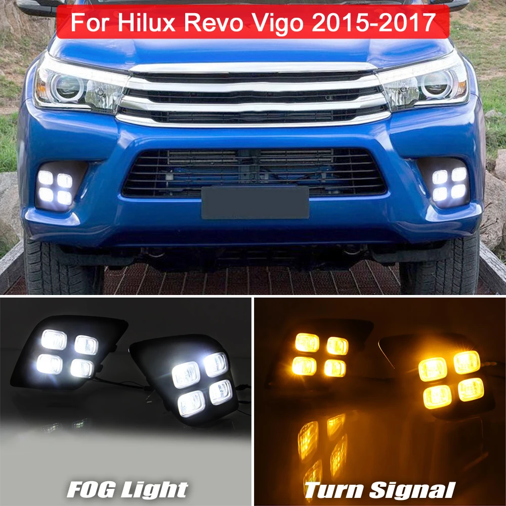 

12V LED Fog Lamp White LED DRL Daytime Light Amber Turn Signal Light For Toyota Hilux Revo Vigo 2015 2016 2017