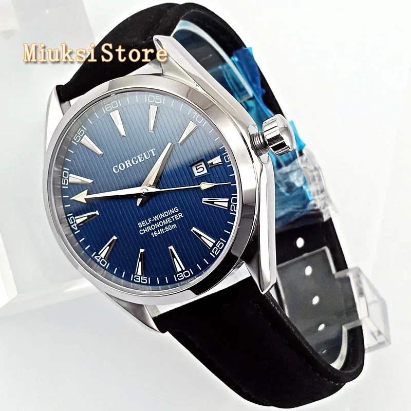 Corgeut 41mm sapphire crystal luminous leather strap Seagull automatic movement mens top fashion mechanical watche