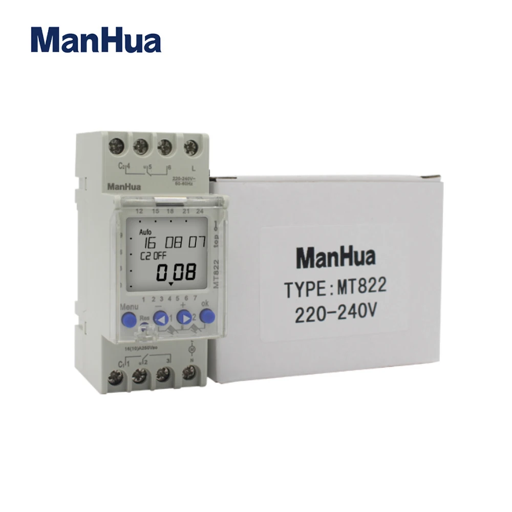 ManHua 250VAC MT822 2 Channels With LCD Display 7 Days Cycle Multi-functional Digital Timer Switch