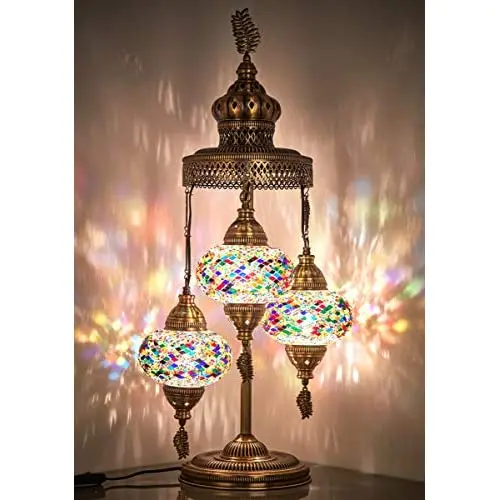 (16 Colors) laModaHome 2020 - 3 BIG GLOBES Magnificent Handmade Turkish Moroccan Mosaic Tiffany Table Desk Bedside Lamp Lampshad