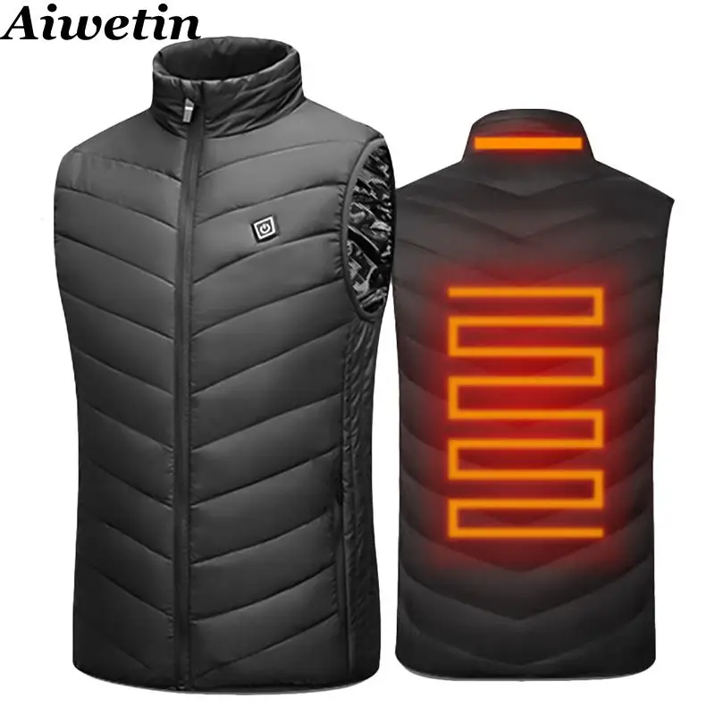 Men USB Infrared 17 Heating Areas Vest Jacket Men Winter Electric Heated Vest Waistcoat For Sports Hiking Oversized 5XL