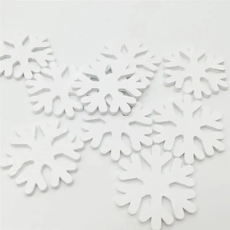 100pcs Christmas Decorations Cute Christmas Mini Snowflake Wooden Flake Craft Ornaments for Christmas