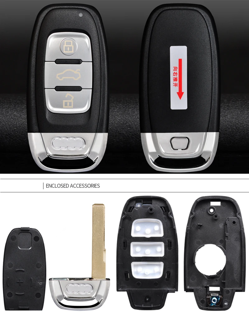 KEYECU Replacement Upgraded Keyless Smart Remote Key Shell Case Cover 3 Buttons for Audi A3 A4 A6 A8 Q2 Q3 Q5 Q7 R3 RS3 RS5 TT