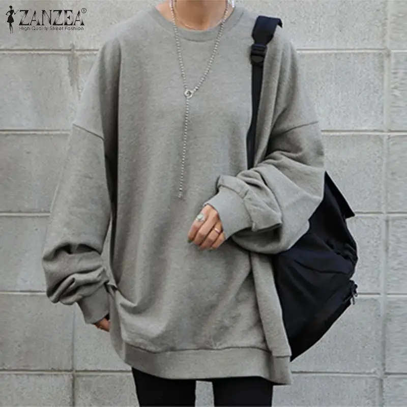 ZANZEA Autumn Long Sleeve SweatshirtsOversized Women Solid Loose Pullover Fashion Winter Hoodies Sweatshirt Casual Streetwear