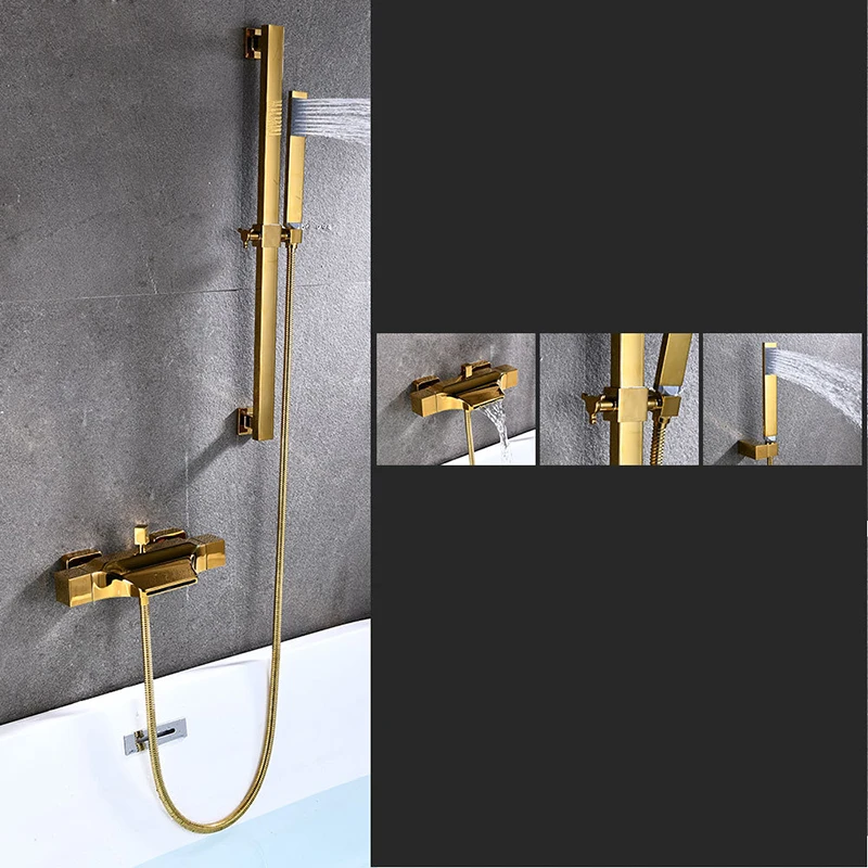 

Bathroom Shower Faucet Set Rainfall Shower Mixer Tap Gold Brass Waterfall Bathtub Faucet Taps Wall Mounted Bath Shower Torneira