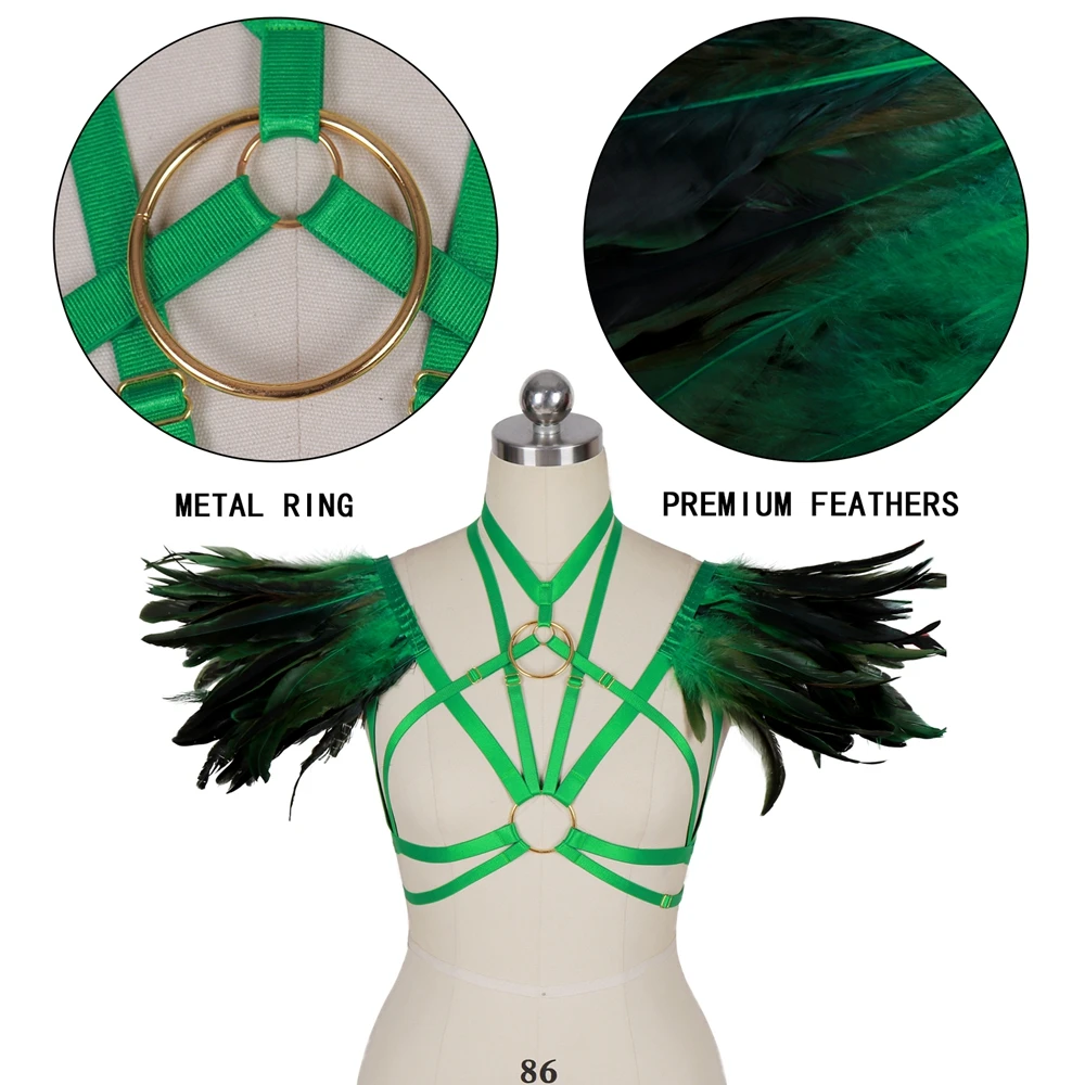 Accesorios de plumas góticas, lencería Sexy, Tops, arnés para ropa interior de mujer, Bondage, ropa erótica para Festival, ligas Rave, cinturón