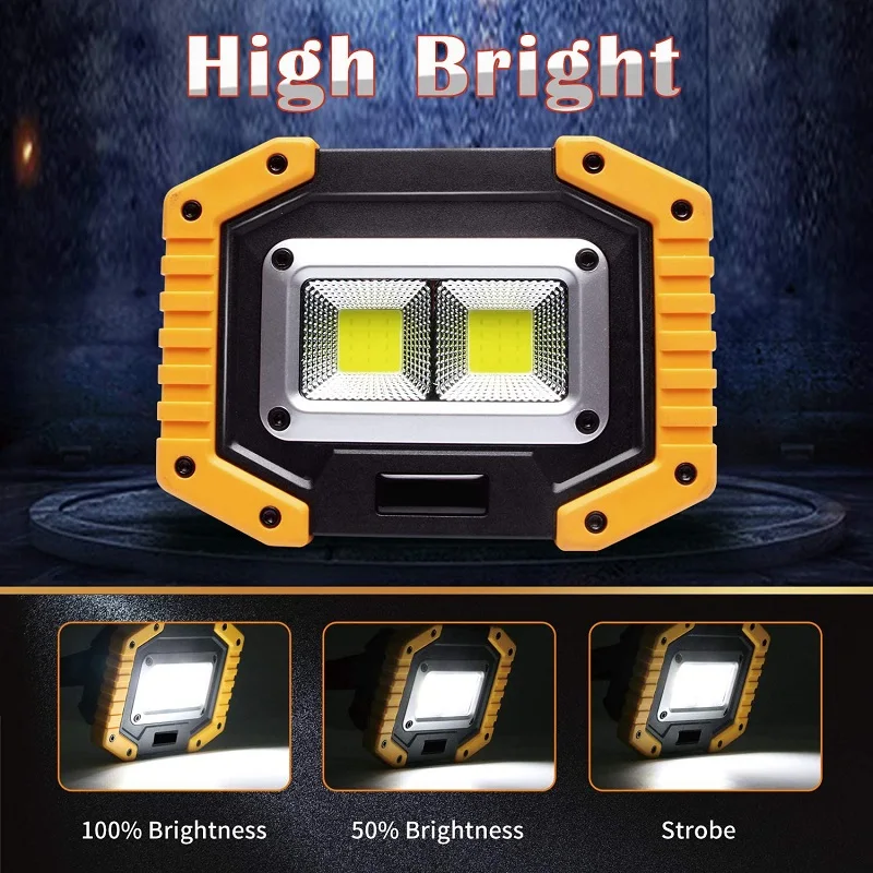 300W Portable LED Spotlight COB Super Bright LED Work Light Flood Lights Rechargeable for Outdoor Lampe 18650 Emergency