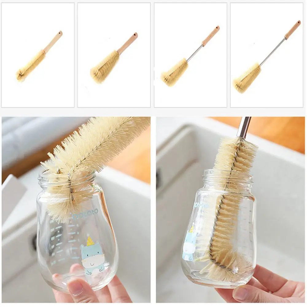 Wooden Handle Brush Multi-function Coffee Tea Bottle Brush Decontamination Washing Tools Glass Cleaner Kitchen Accessories