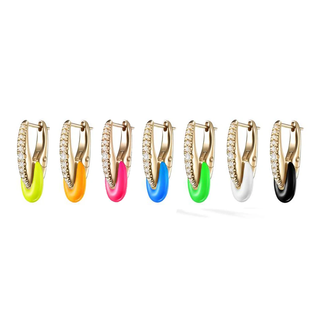 Gold Color Rainbow Cany Neon Enamel Fashion Girl Women Jewelry CZ Small Circle Hoops Multi Piercing Earring New