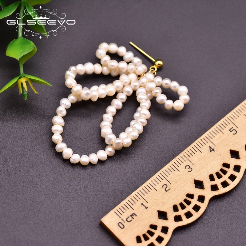 GLSEEVO Handmade Natural Freshwater Pearl Bowknot Pendant Earrings Exaggerated Girl Wedding Cute Ladies Jewelry Brincos GE0953