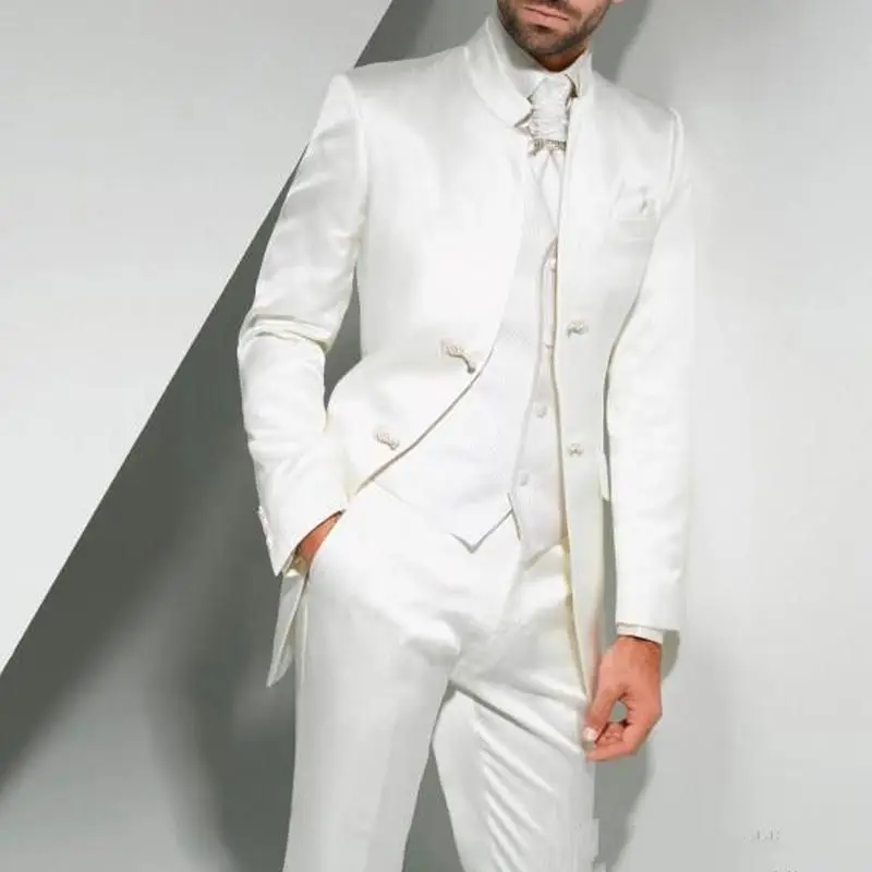 

Vintage Long White Long Wedding Tuxedos for Groom 2020 Three Piece Custom Made Formal Men Suits (Jacket + Pants + Vest)