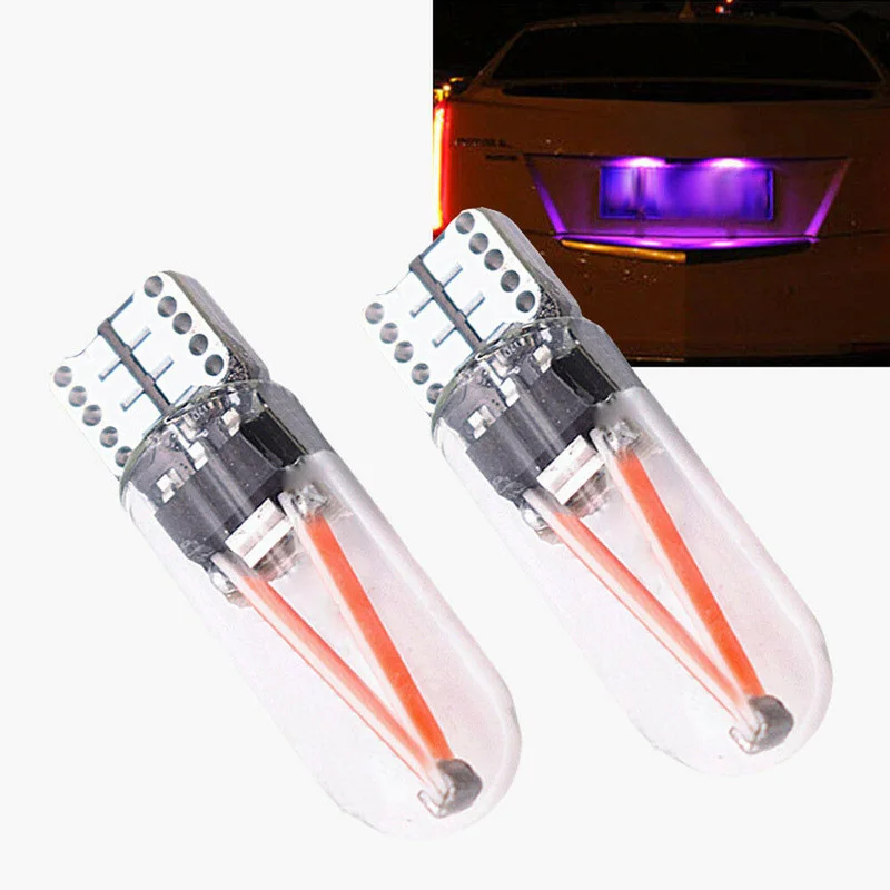 2pcs Car Tuning T10 168 194 W5W COB LED Canbus Glass License Plate Width Light Bulbs Purple Interior Parts Car Accessories