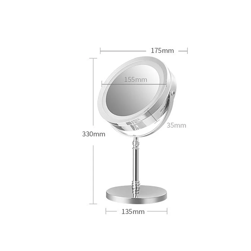 5X/10X แว่นขยายคู่-กระจกยุโรป-สไตล์โลหะกระจกแต่งหน้า LED Touch Dimming 7-นิ้วกระจก