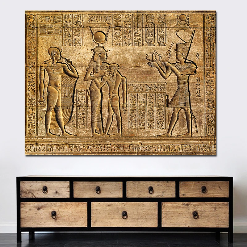 Egyptian Hieroglyphs Fresco Canvas Painting Queen Hatshepsut Temple Stone Carving Pharaoh Ancient Egypt Wall Mural Poster Print