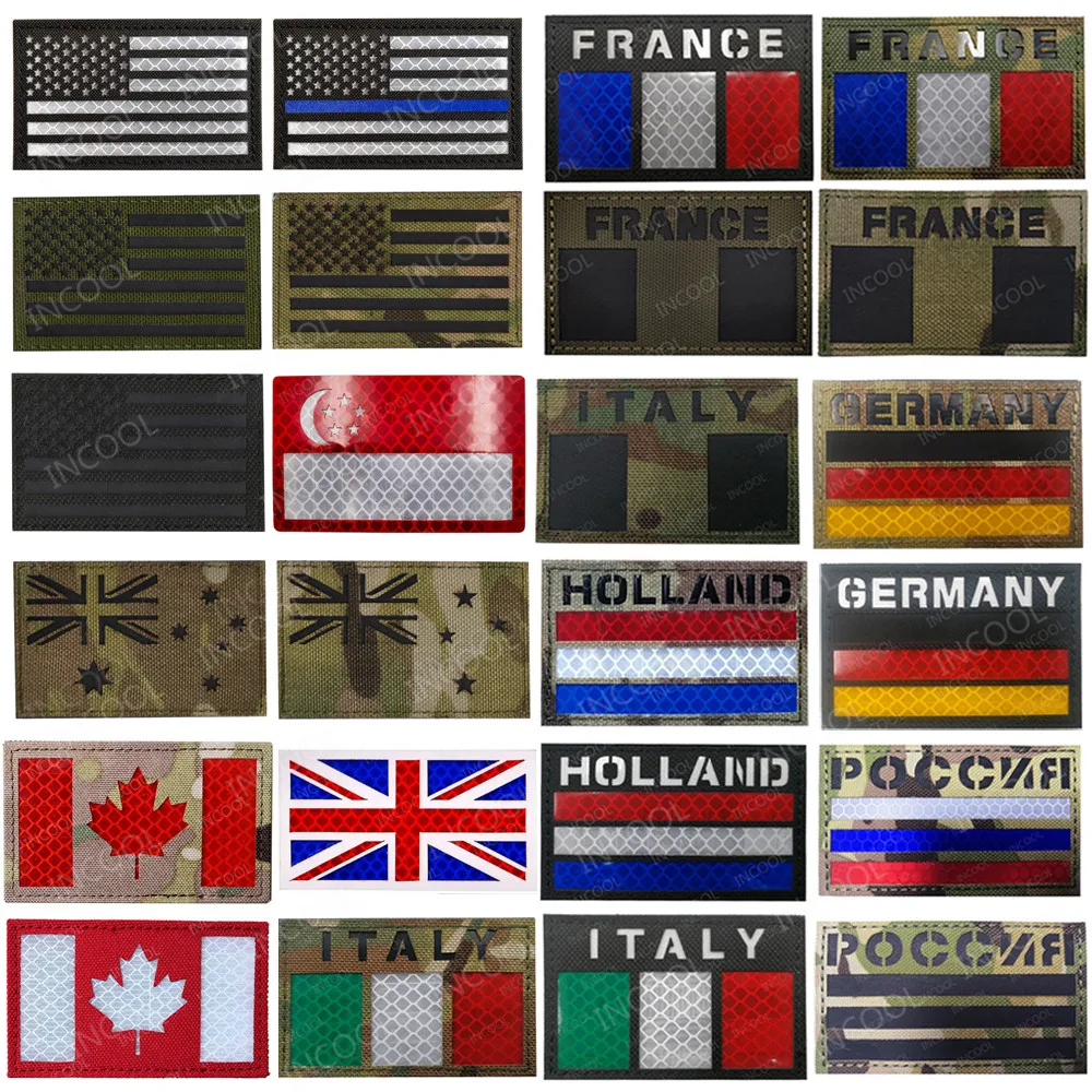 Spain France Germany Italy Russia UK US Holland Canada Belgium Chile Singapore Patches IR Infrared Reflective Patch