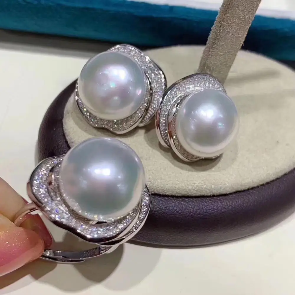 

925 Silver Gorgeous Fashion Pearl Ring Earrings Set Mountings Findings Beautiful Jewelry Set Parts Fittings Women's Accessories