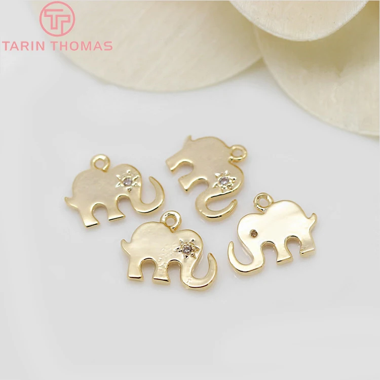 (1389)4PCS 8x10.5MM 24K Champagne Gold Color Brass with Zircon Elephant Charms Pendants High Quality Diy Jewelry Accessories