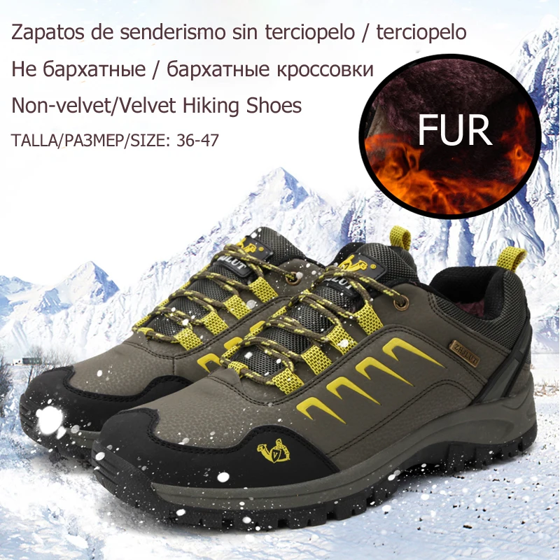 

Hot sale Classical men&women worm fur/velvet hiking shoes anti-slip climbing trekking sneaker outdoor sport footwear for couple