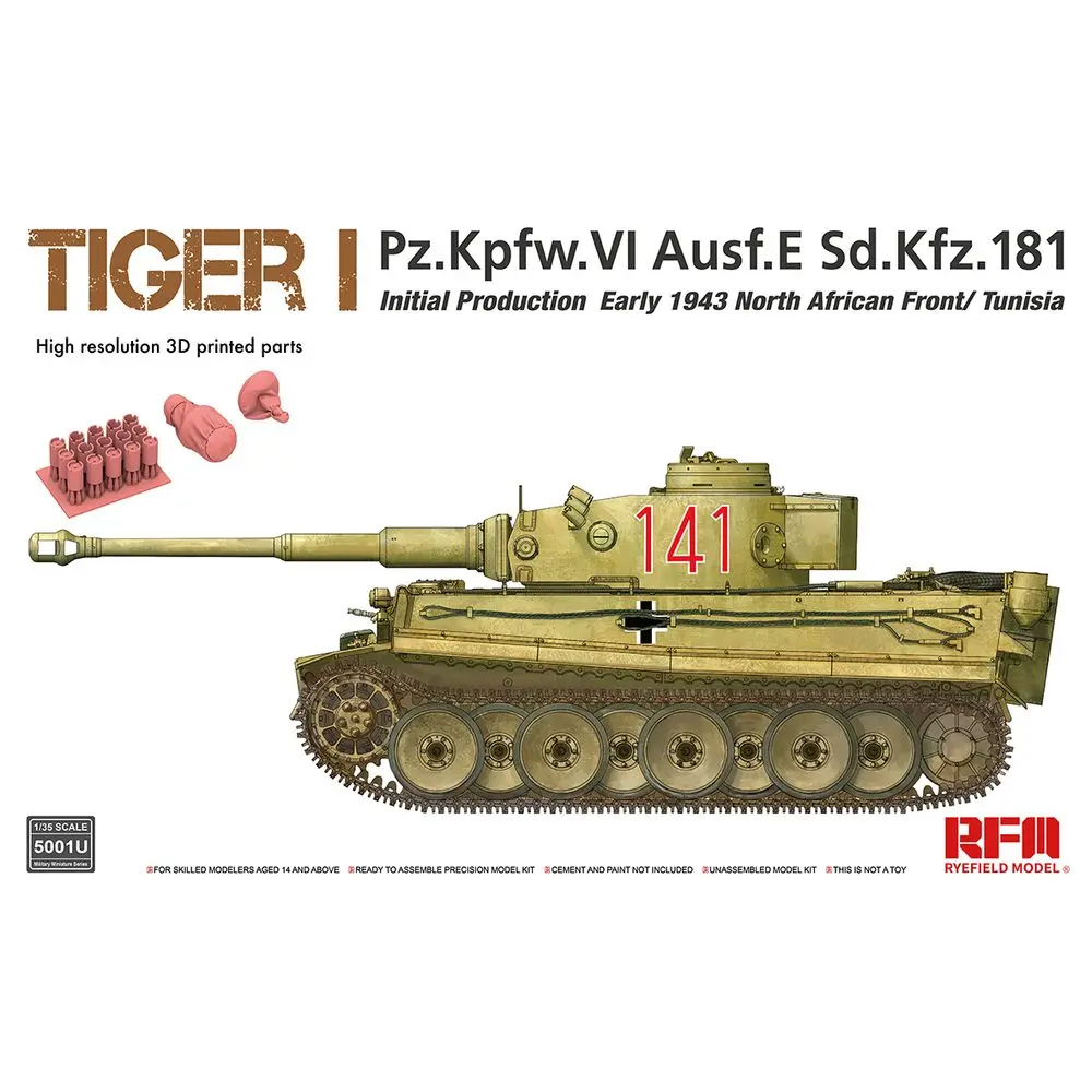 

RYEFIELD MODEL RFM RM-5001U 1/35 Tiger I Initial Production Early 1943 Tunisia - Scale Model Kit