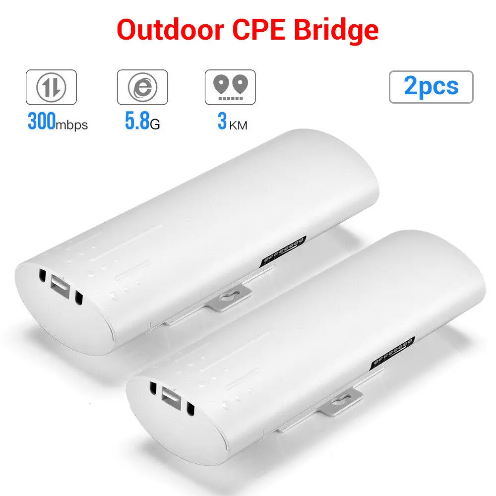 5.8G Wireless Outdoor CPE 300Mbps Point to Point Access Point 3km Long Range Wifi Bridge with 14DBi High Gain Antenna 2-Pack