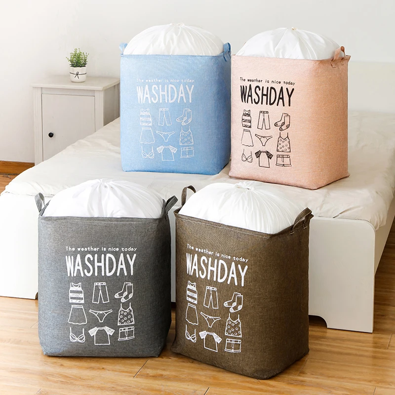 Super Large Laundry Basket 75L Folding Storage Laundry Hamper With Drawstring Cover Water-Proof Linen Toy Clothes Storage Basket