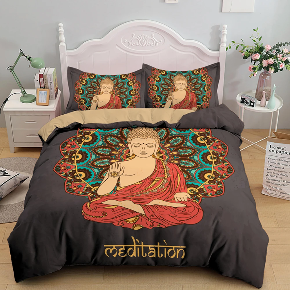 Buddha Bedding Set Queen King 14 Sizes Bedcloth For House Comfort Covers Duvet Cover With Pillowcase 2/3Pcs Luxury Home Textile