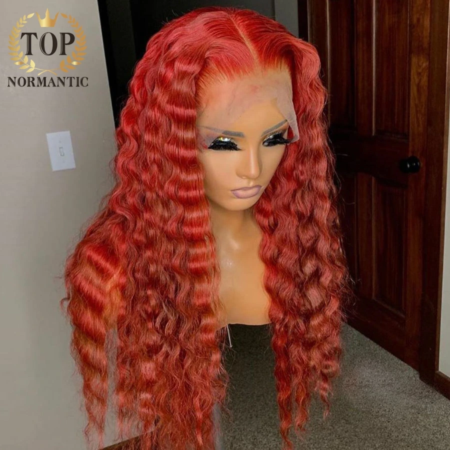 Topnormantic Red Color 13x4 Lace Front Deep Wave Wigs Preplucked Remy Brazilian Human Hair 13x6 Lace Frontal Wig For Women