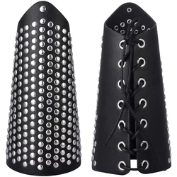 Genuine Leather Gauntlet Wristband Medieval Bracers Wrist Guard,Metal Spike Studded Punk Rock Biker Strap Guards Wrist