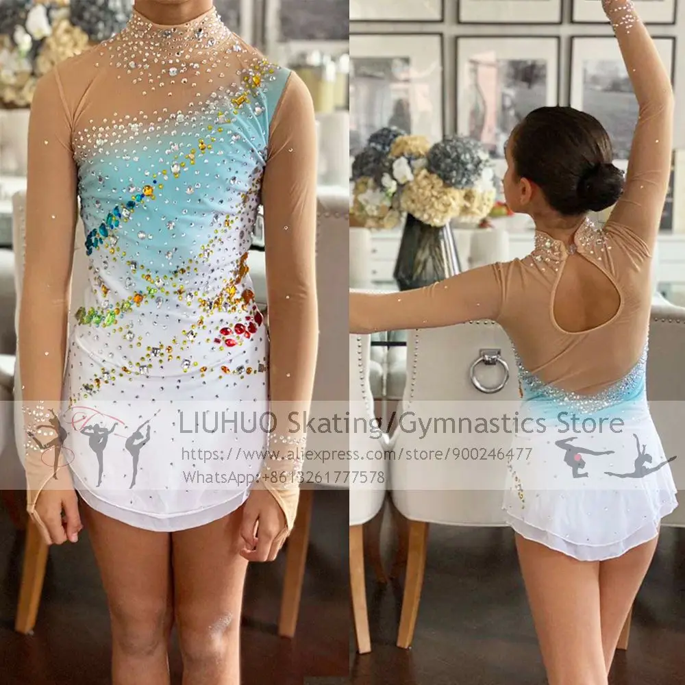 Figure Skating Dress Blue White Girls Competition Women Skating Dresses Ice Skating Dresses New 2020 Custom Free Shipping