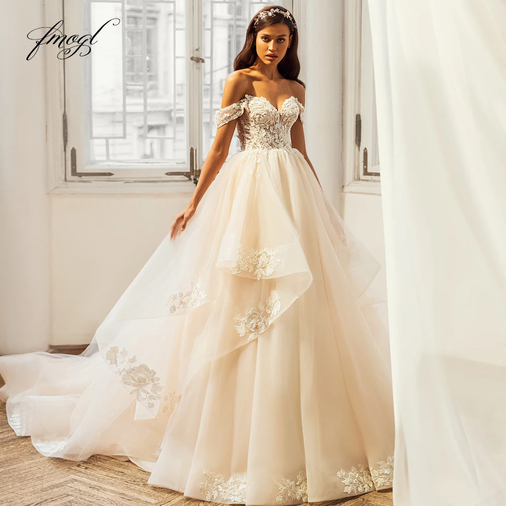 

Fmogl Exquisite Sexy Backless Sweetheart Ball Gown Wedding Dresses Luxury Appliques Beaded Court Train Vintage Bridal Gowns