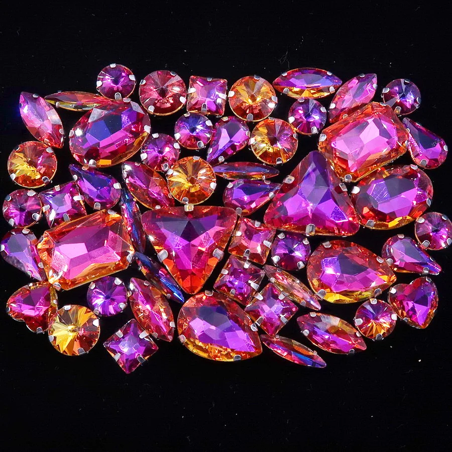 Silberne Krallenfassungen, 50 Stück/Beutel, verschiedene Formen, Regenbogen & Jelly Candy AB Glaskristalle zum Aufnähen, Strass für Hochzeitskleider, Schuhe, Taschen, DIY – Detail 18