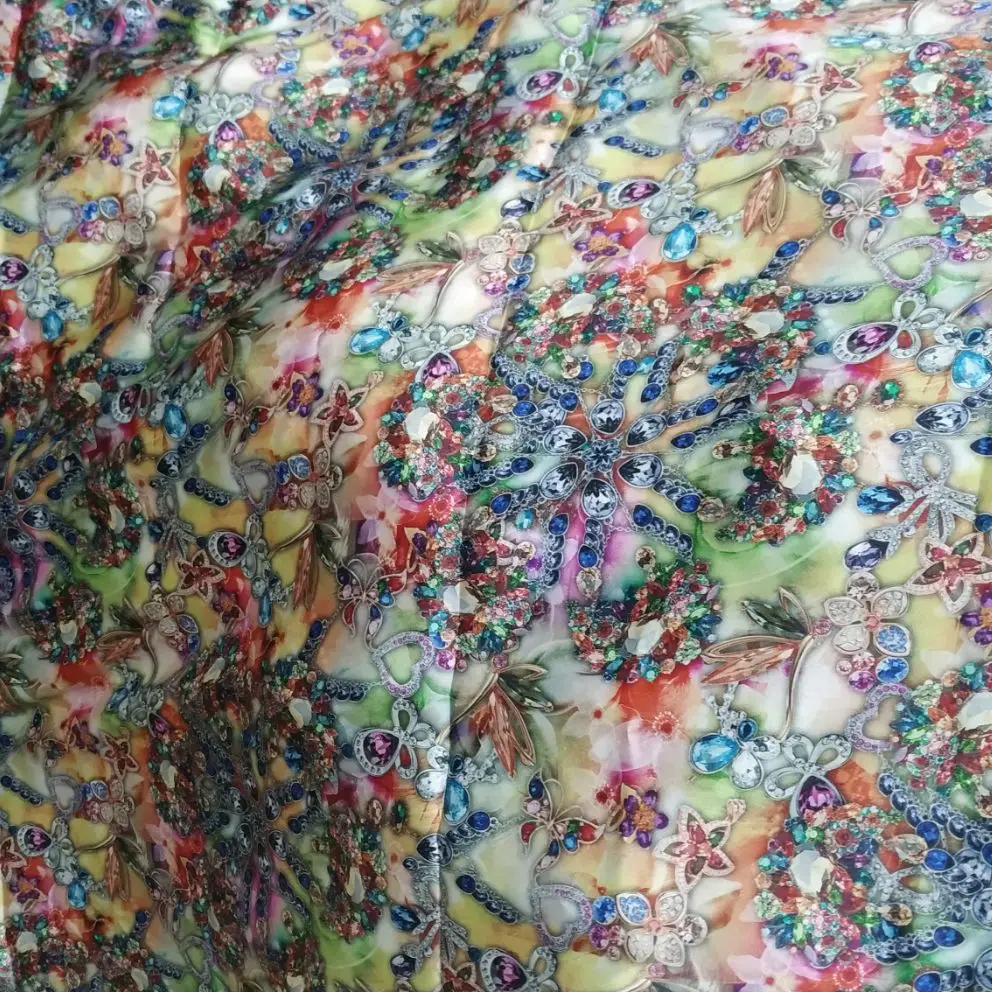 New Women Super Satin Woven 3% Elastic 97% Silk Fabric For Sewing Clothes Skirt Shirt Material Jewellery Printed Fabric Discount