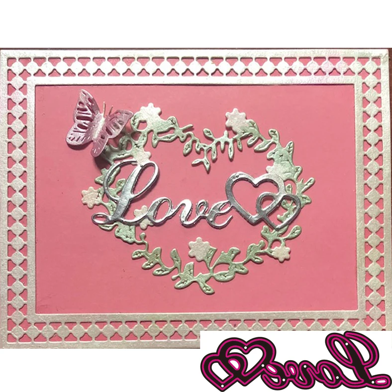 Metal Cutting Dies Stencil Double Heart Love Alphabet Frame Background Dies Scrapbooking Stamps Die Cut Craft Christmas Card DIY