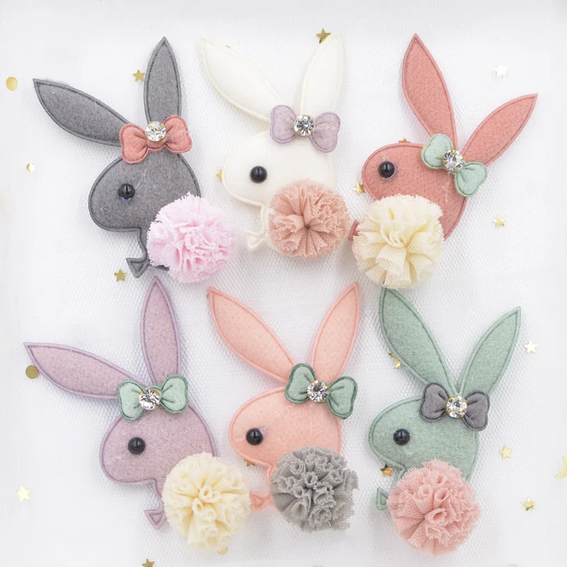 Wholesale 48Pcs Plush Fabric Patch Cartoon Rabbit Applique for DIY Baby Clothing Hat Shawl Shoes Headwear Decor Accessories