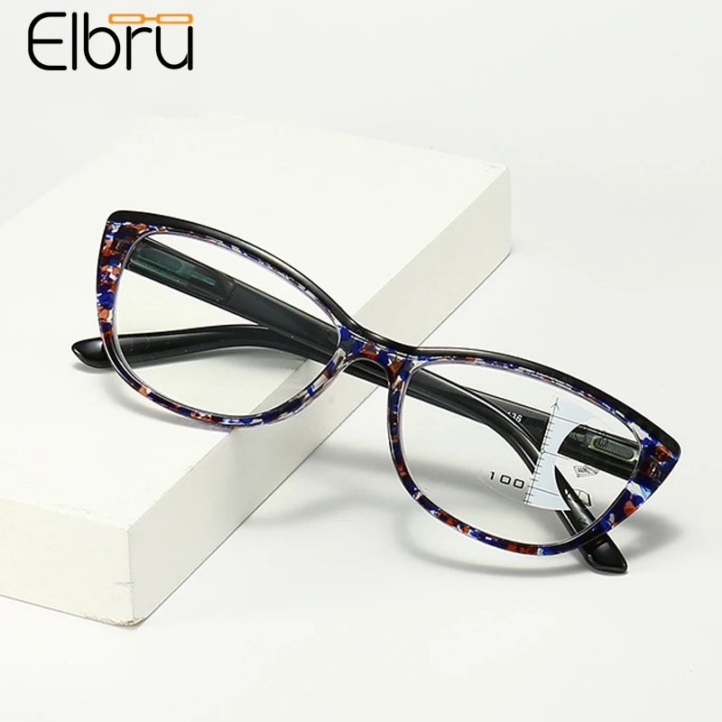 

Elbru Anti Blue Light Progressive Multifocal Smart Zoom Reading Glasses Women Floral Cat Eye Anti-fatigue Presbyopic Eyeglasses