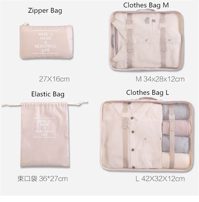 6 Pcs Pria Wanita Perjalanan Organizer Tas Penyimpanan Bagasi Set Tahan Air Packing Cube Pakaian Menyortir Penyelenggara Perjalanan Tas Tote