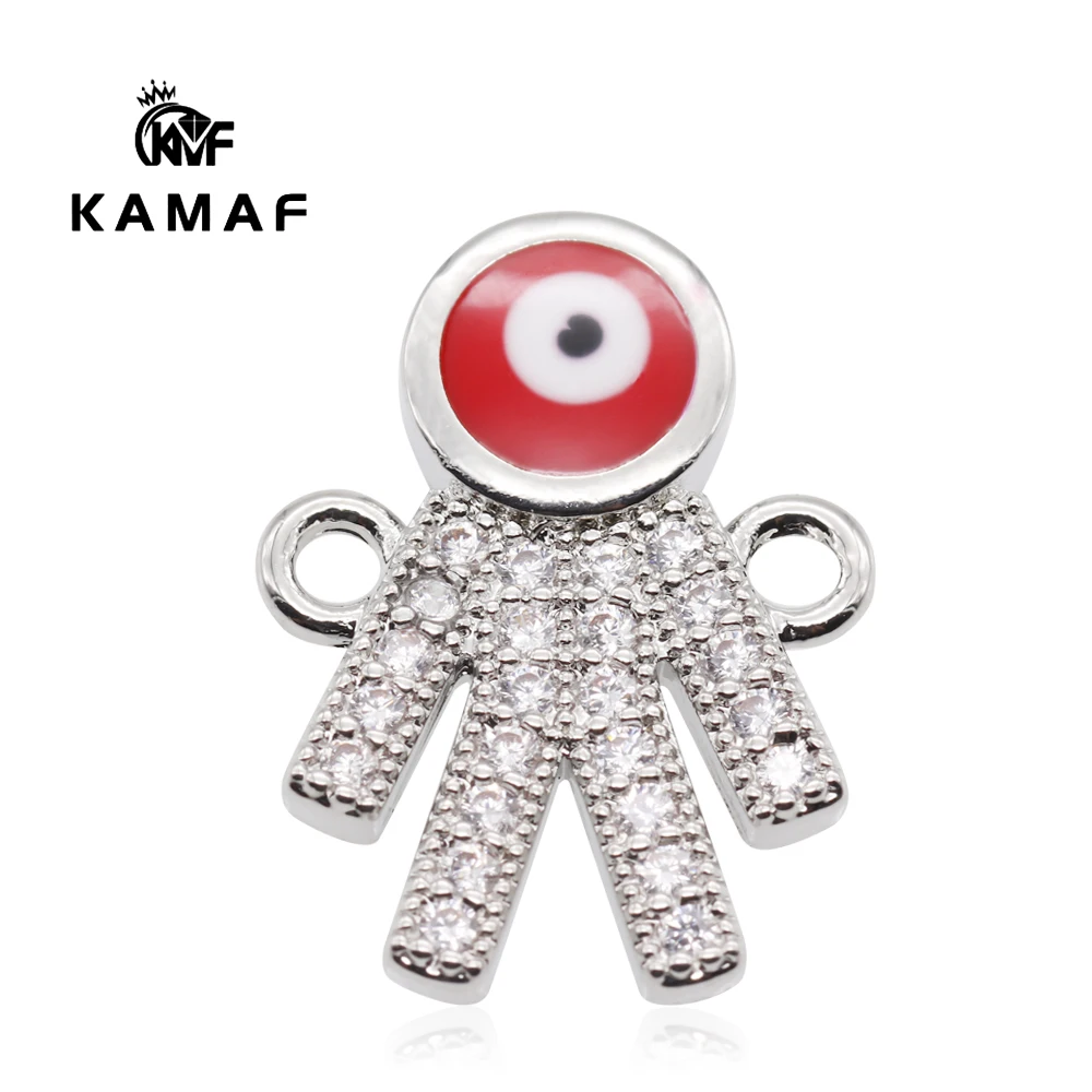 KAMAF 5pcs/pack Plating Protective Color Palm Devil's Eye with Zircon Connector for DIY Bracelet Necklace Jewelry