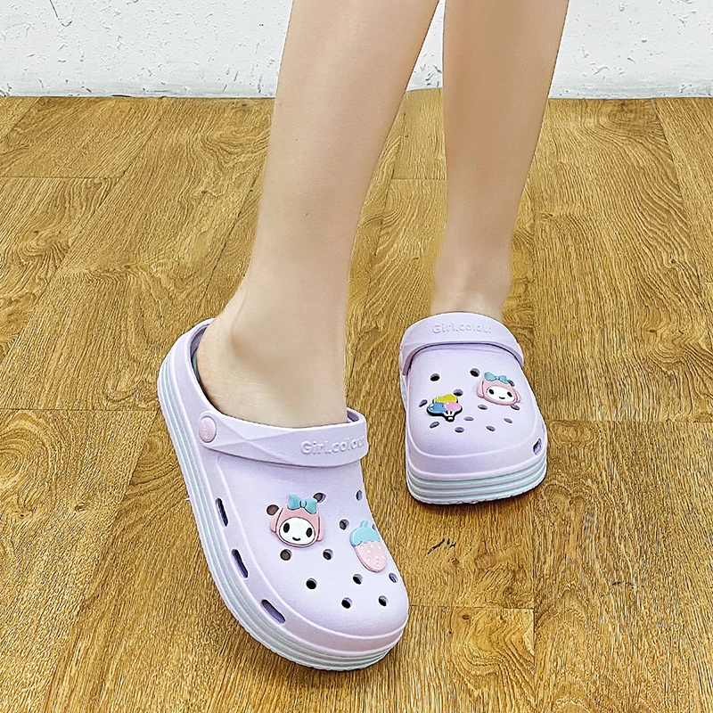 New Women Clogs Sandals Home Non-slip Summer Hole Shoes Female Flat slippers Plastic Female Girls Waterproof EVA Garden Shoes