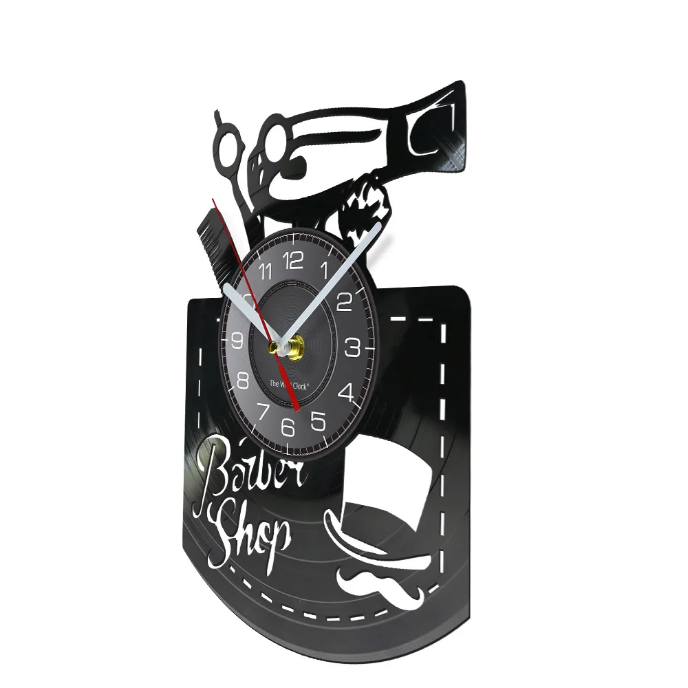 Barber Shop Tools Vinyl Record Wall Clock Hairstylist Beauty Hair Decor For Salon Sign Retro Professional Hairdresser Watch