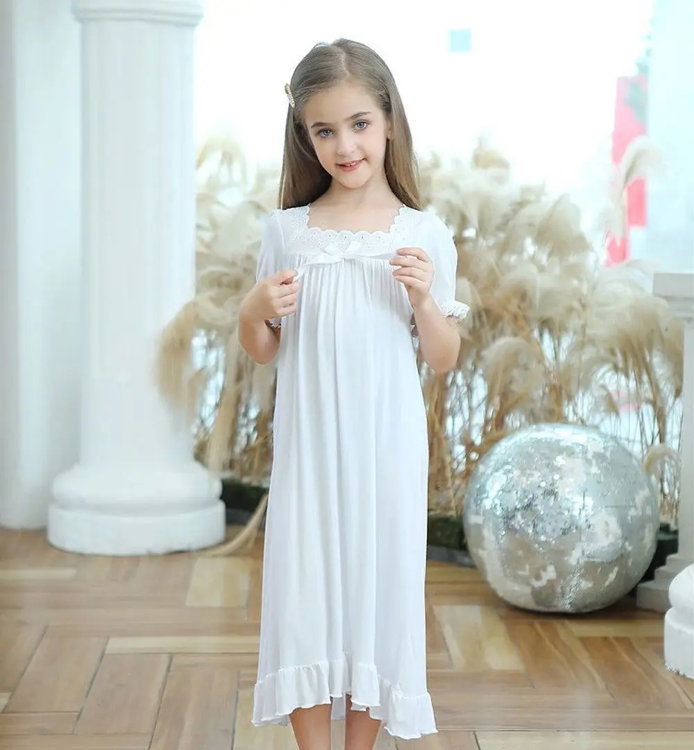 Girls Nightdress  Vestidos Summer  Cotton Lace Pajama Dress  Girls Nightgown  Fashion Princess Sleepwear Clothes