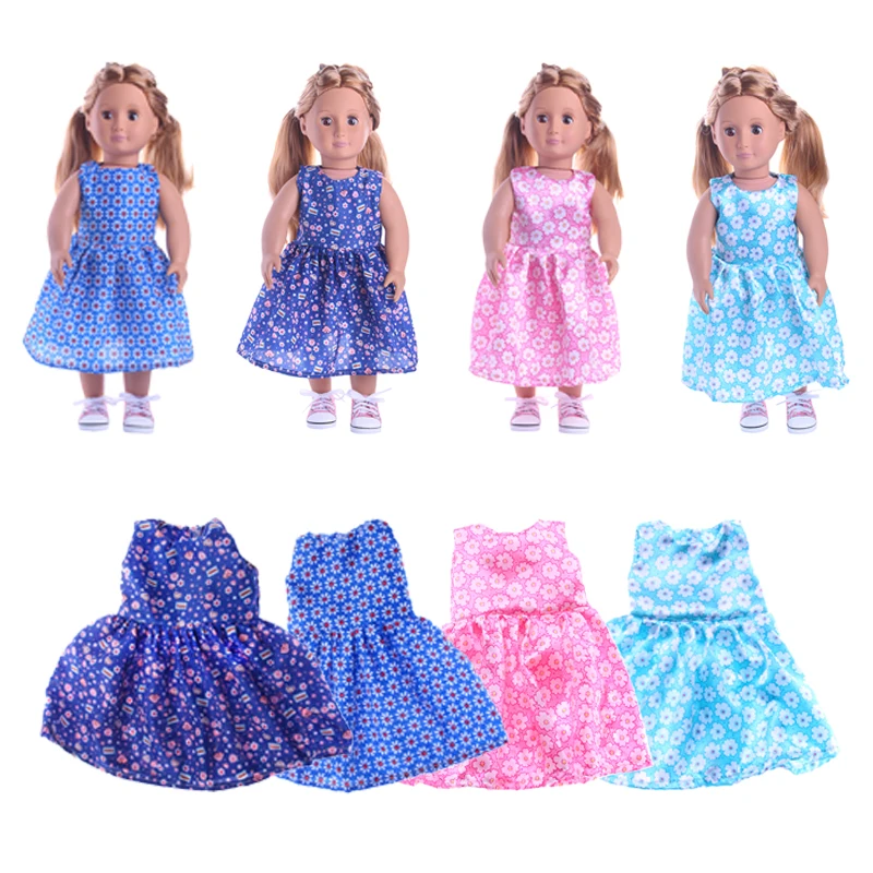 Doll Clothes Dresses Floral Frocks For 18 Inch & 43 Cm Dolls New Born Baby Generation Girl's Birthday Gifts