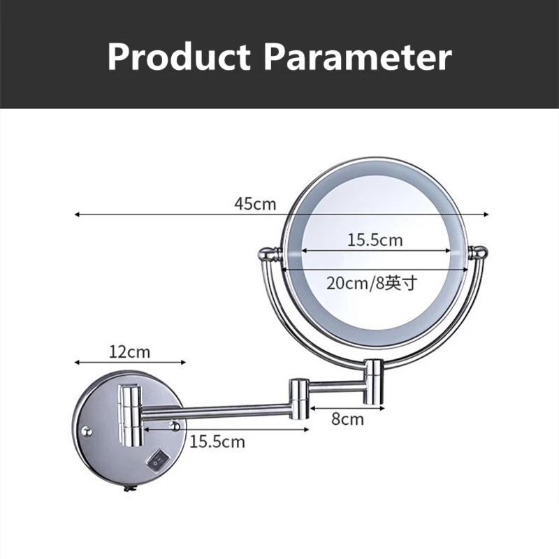 Imagem -06 - Silver Brass Dual Side Led Light Mirror Espelho do Banheiro Espelho de Maquiagem Lâmpada de Parede Ampliação 10 x