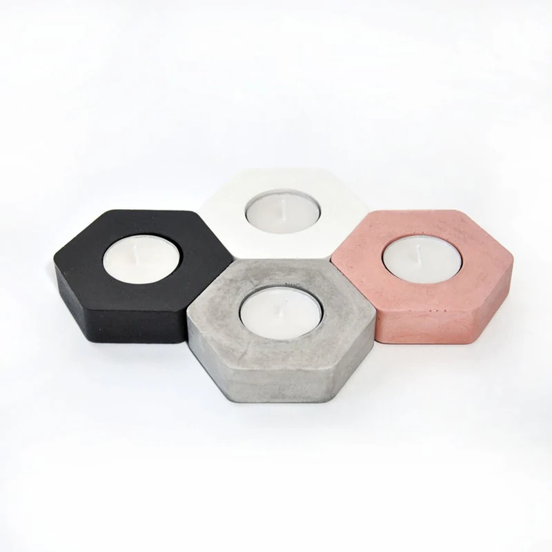 Castiçal de cimento hexagonal, molde de silicone, de gesso, peças de decoração, para casa, café, romântico, castiçal de silicone