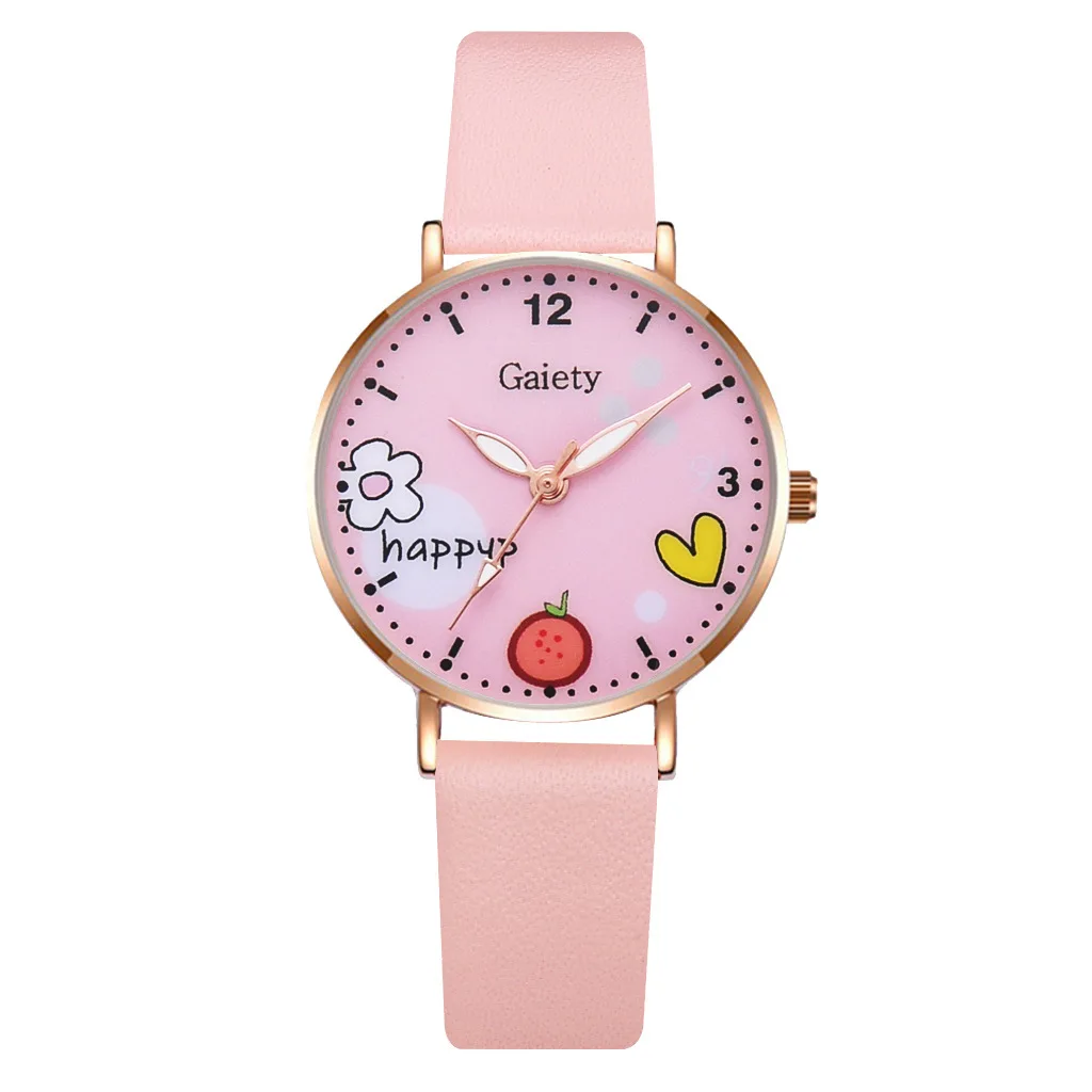 Kids Watches Pink Cute Children\'s Wristwatch Cartoon Pattern Quartz Watch Set For Girls Fashion Students\' Clock relogio infantil