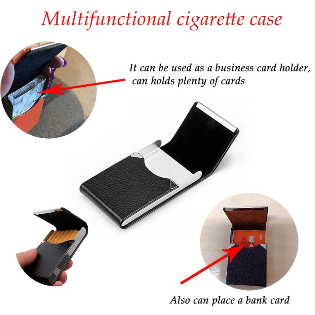 Leather Cigarette Case Box for Men and Women, Portable Cigarettes Holder, Moisture-Proof, Regular Size, 7Pcs Capacity