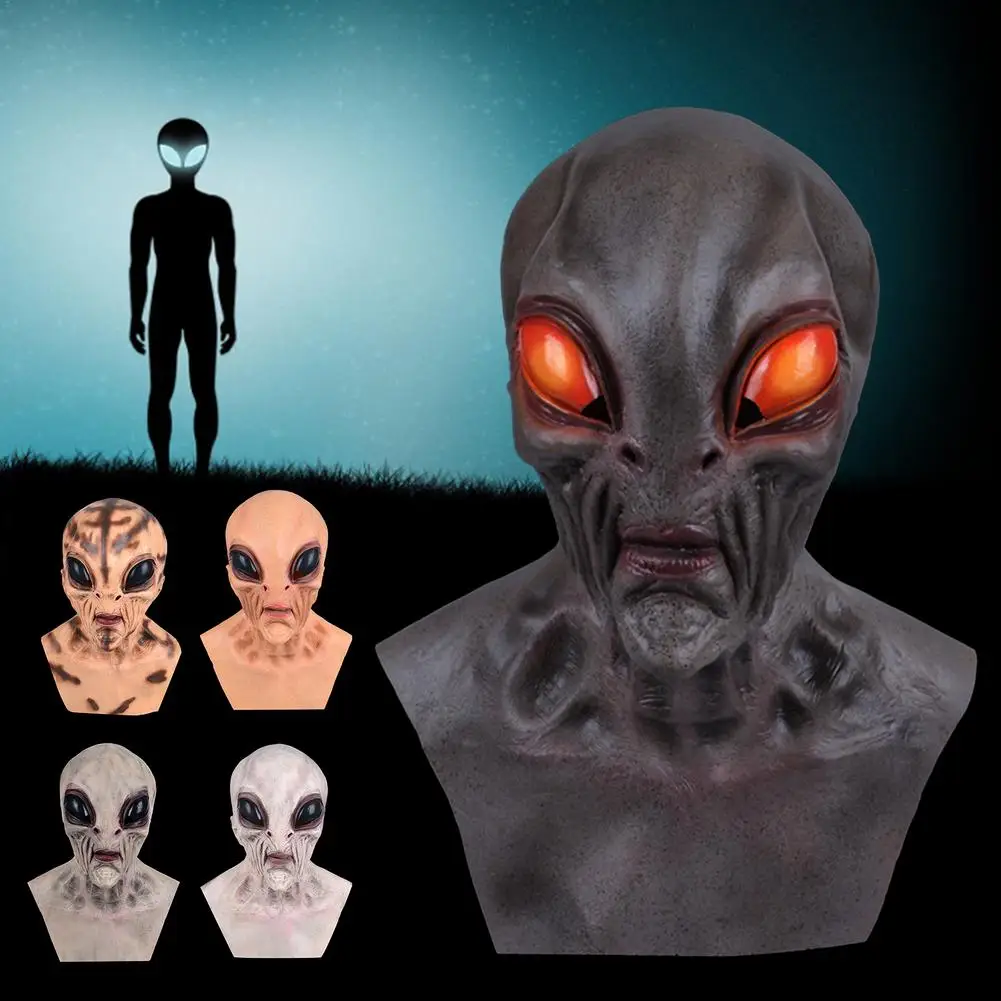 

Halloween Creepy Alien Latex Mask UFO Big Eyes Alien Full Head Party Mask Adults Masquerade Costume Party Cosplay Horror Mask 1P